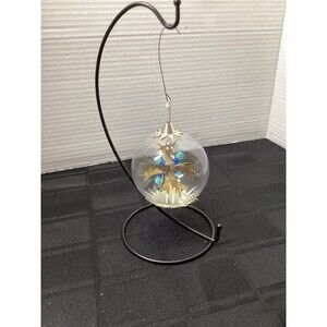 Vintage Germany Glass Christmas Ball with Silver Foil Pinwheel Bluecystal beads